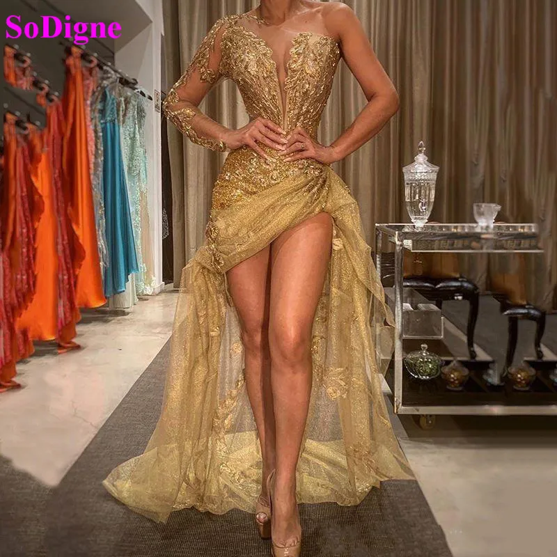 SoDigne Sexy Phi Vũ Hội Thi Áo Cao Thấp Ren Appliques 1 Vai Dạ Hội Form Đầm Suông