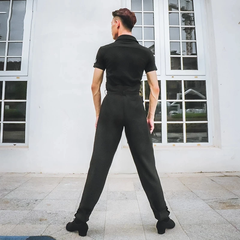 National Standard Latin Dance Pants Men\'s Ballroom/Salsa/Cahcha/Tap Dance Practice Pants Suit Stage Competition Black Trousers