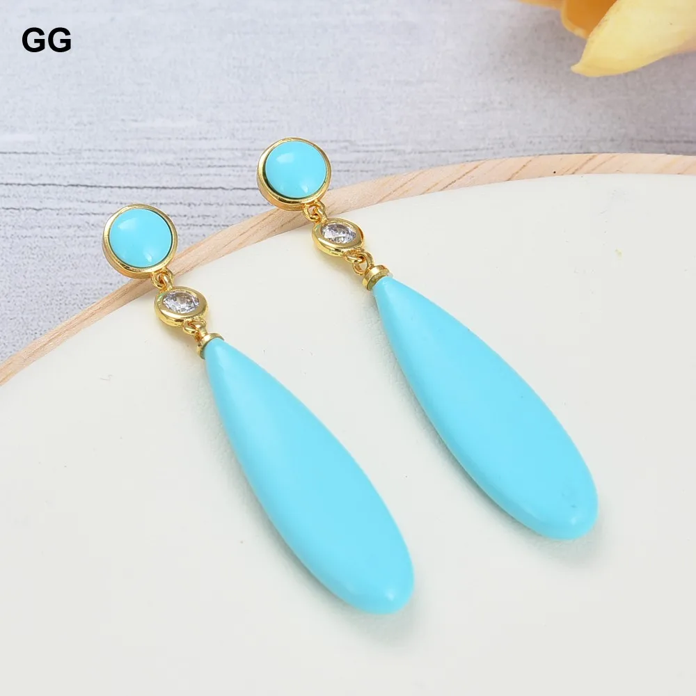 GuaiGuai Jewelry Teardrop Blue Turquoise Gold Color Plated Stud Earrings Ethnic Style For Women