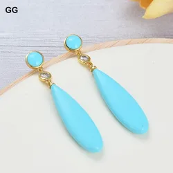 GuaiGuai Jewelry Teardrop Blue Turquoise Gold Color Plated Stud Earrings Ethnic Style For Women