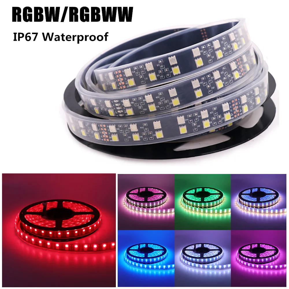 Imagem -02 - Rgb Led Strip Lâmpada Preto Pcb 120leds m Ip67 à Prova Dip67 Água Dupla Fileira Rgbw Rgbww Fita Flexível Tira de Luz Led 5m Dc12v 24v 5050