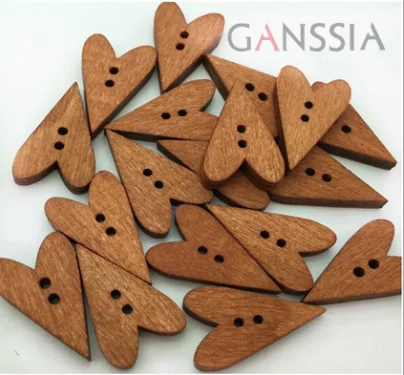 50pcs/lot Size:2.5cm (1 inch) 2 Holes Buttons Heart Wood Button DIY Accessories Sewing Button (SS-1040)