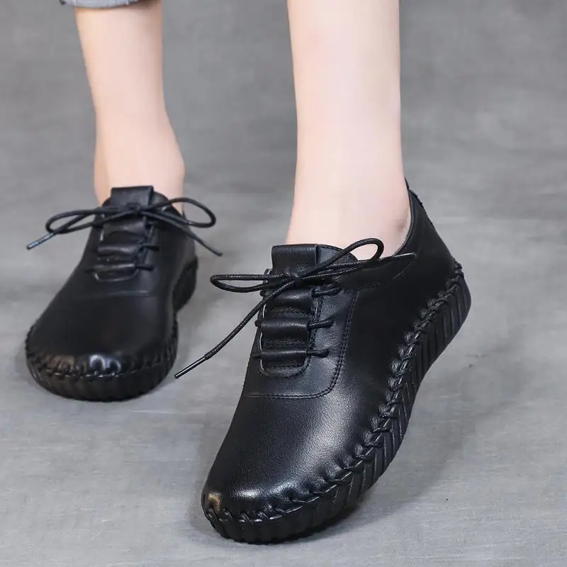 2021 Newest Designer Woman Flats Breathable Sew Oxford Sneakers Women Casual Lace Up Split Leather Hollow Moccasins Loafer Shoes