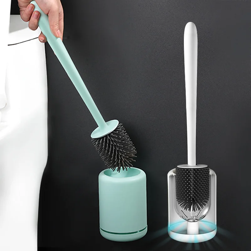 

Toilet Brush Silicon Bathroom Cleaning Tools With Toilet Brush Holder Wall-Mount Quick Draining Toilet Brush Wc Accessories