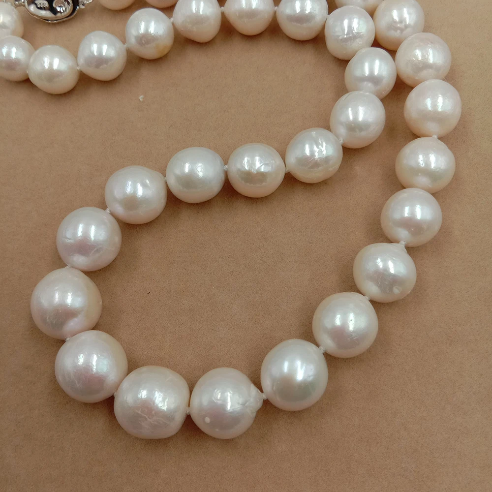 100% NATURE FRESHWATER BIG round PEARL chocker NECKLACE-40-59 cm,good quality 10-13 mm nature nice color pearl,nice CLASP