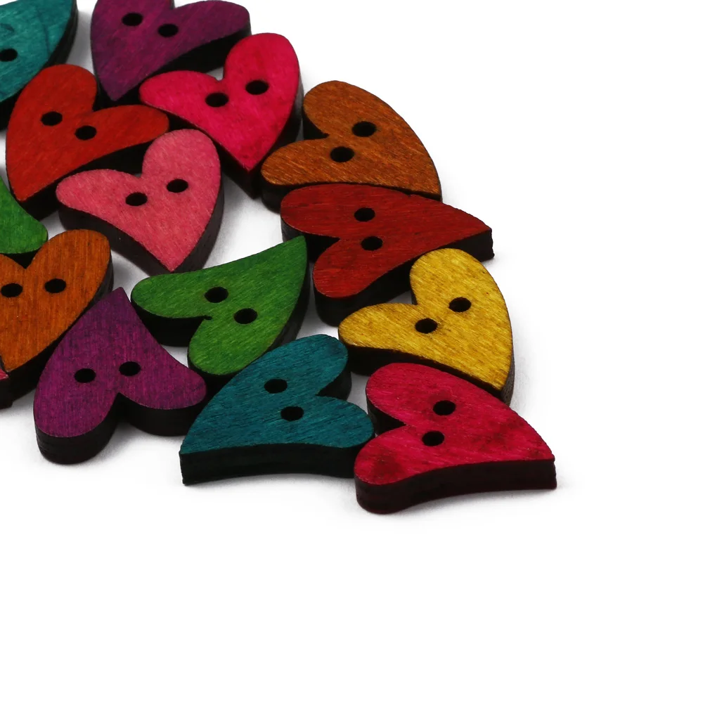 50PCS Mixed Handmade Heart Wooden Buttons Wedding Home Decoration For Clothing Sewing Accessories Crafts Wood Button