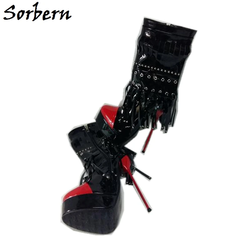 Sorbern Tassel Ankle Booties For Women Rivets Platform Metal Stilettos High Heels Ladyboy Plus Size Shoe Short Boots 12Cm-20Cm