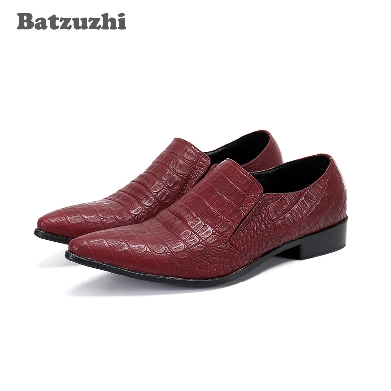 

Batzuzhi New Formal Leather Dress Shoes Men Pointed Toe Leather Oxford Shoes Men Wine Red Business Leather Shoes Chaussures Homm