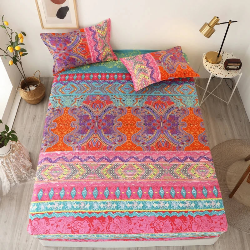 Bohemian design bed Fitted Sheets sabanas Mattress Cover With Elastic Microfiber 120*200*30 180*200*30(no pillowcase)