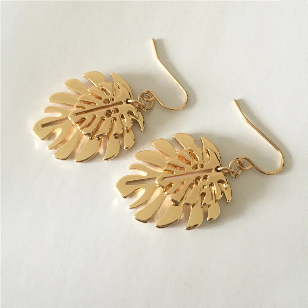 High Quality Vintage Drop Earrings for Women Gold Color Double Leaf Drop Earrings Female Party Gift