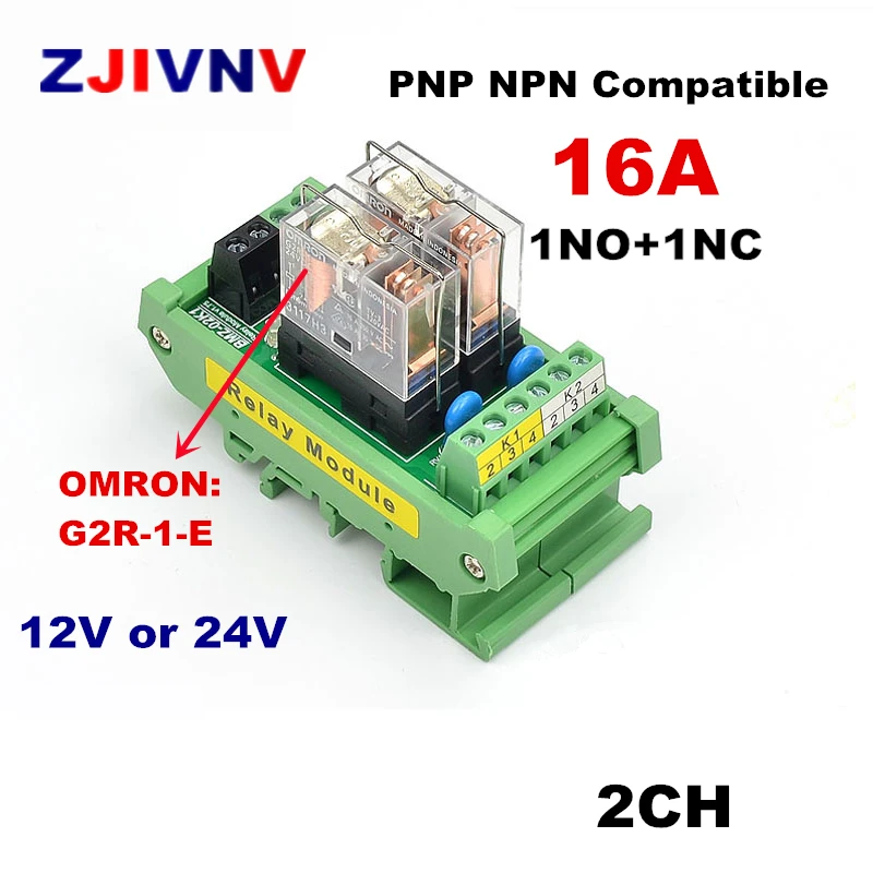 2 channels  SPDT 16A Power Relay Interface Module 1NO+1NC G2R-1-E DC 12v 24V Relay PLC Signal Isolation Amplifier