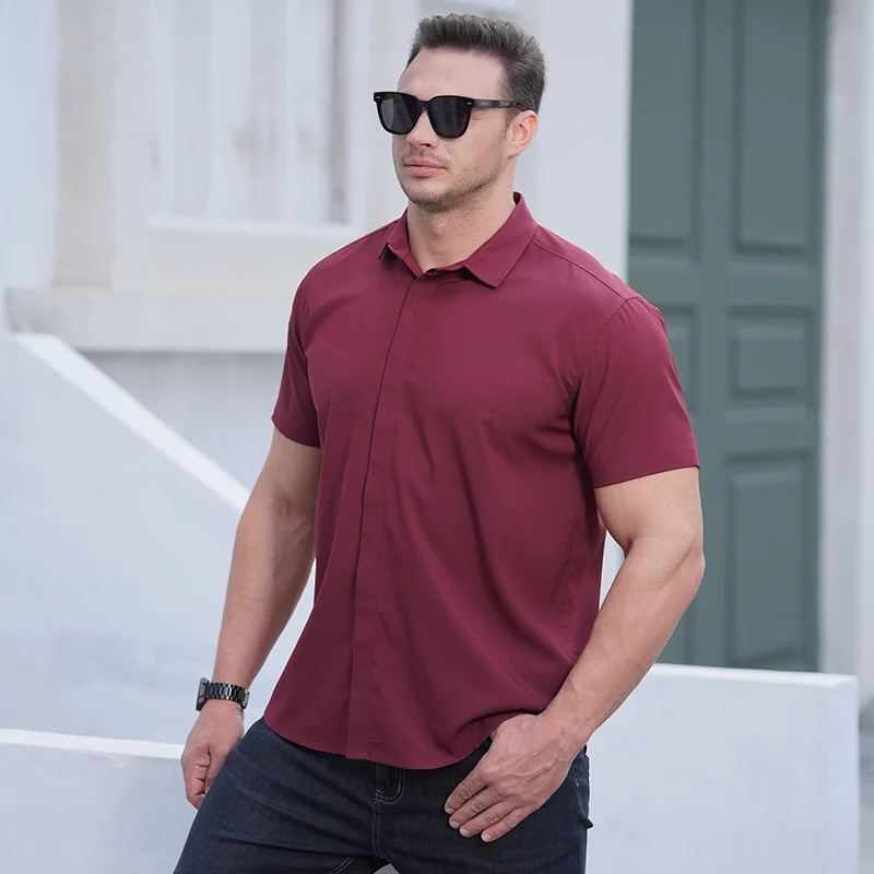 Camisas de vestir formales de alta calidad para hombre, camisa de manga corta de Color puro, de negocios, holgada, para oficina, 10XL, 8XL, 7XL