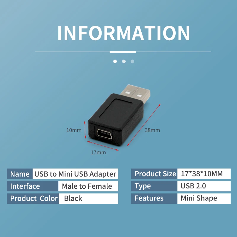 USB to Mini USB Connectors Male to Female USB 2.0 Adapter PC Computer Cables High Quality Lightweight  Black Color usb Converter
