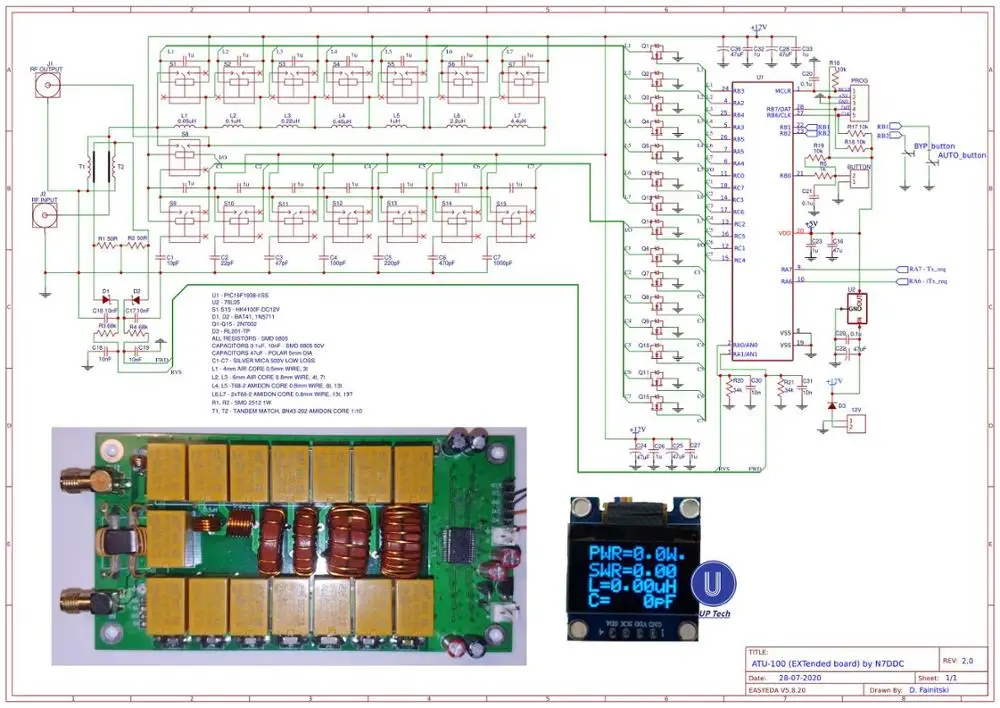 Imagem -04 - Kits de Sintonizador de Antena Automática Firmware Programado Smt Chip Soldado Mais Oled Faça Você Mesmo Atu100 Atu100 1850mhz N7ddc 7x7