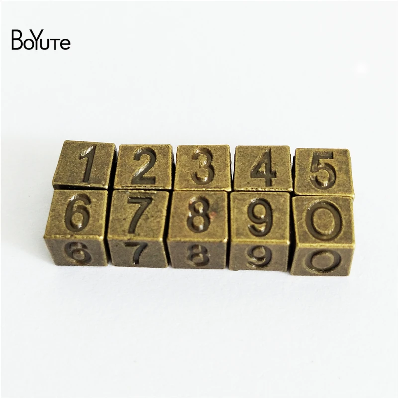 BoYuTe (30 Pieces/Lot) Metal Alloy 5MM Big Hole 6*6*6MM Square Beads 0-9 Number Carved Beads for Jewelry Making