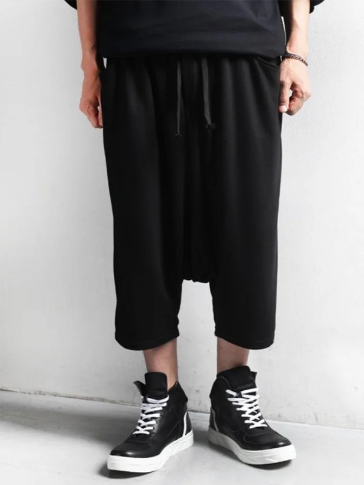 Men's Hanging Crotch Pants Loose Large Size New Fashion Trend Casual Pants Low Crotch Pleated Loose Wide-Leg Pants 