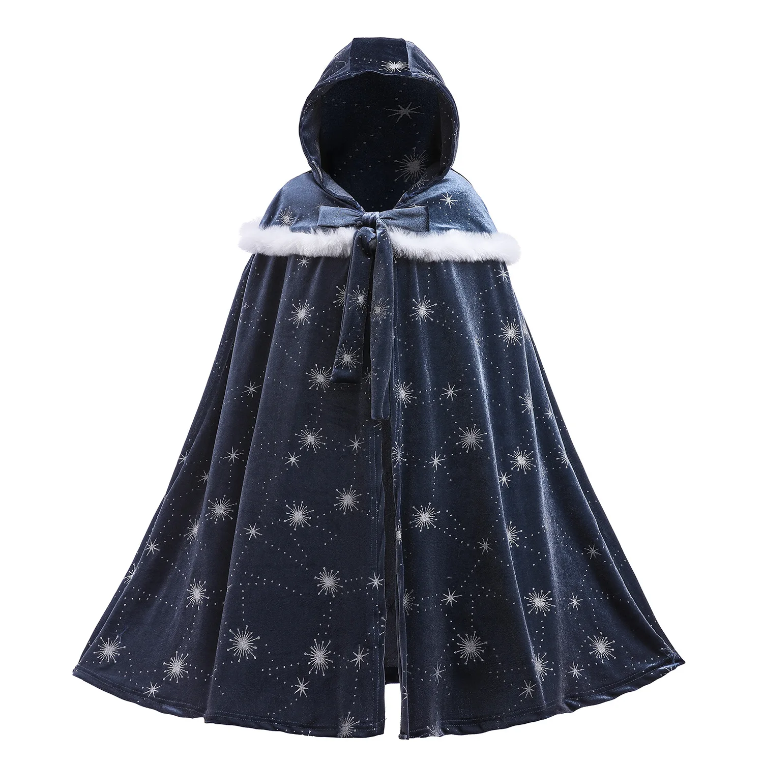 Winter Children Frozen 2 Cloak Halloween Christmas Girls Princess Blue Cartoon Hooded Shawl Cape Party Gift Dress Accessory Set