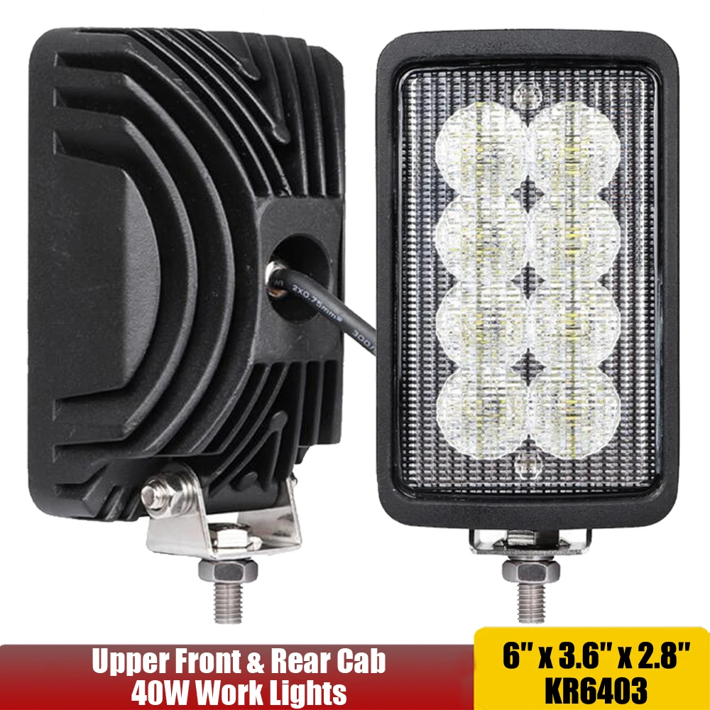 Upper Cab Led Work Light- Side Mount 40W Floodlamp 12V 24V 3200Lumens 6x4 Rectangular Led Tractor Light x1pc