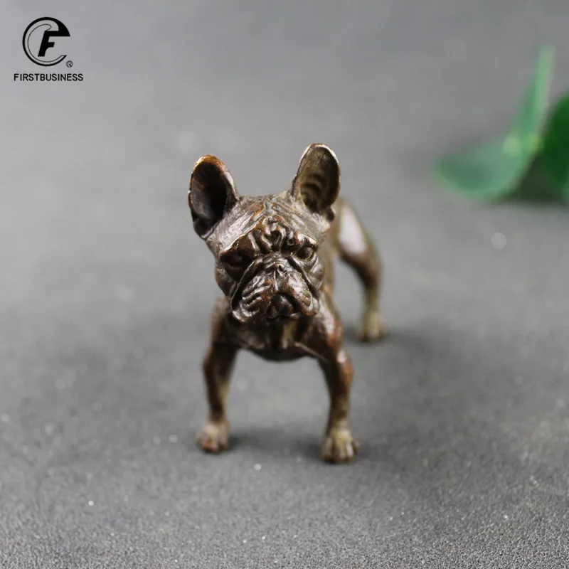 Antique Copper French Bulldog Statue Small Desktop Ornament Vintage Animal Figurine Miniature Home Decoration Accessories Crafts