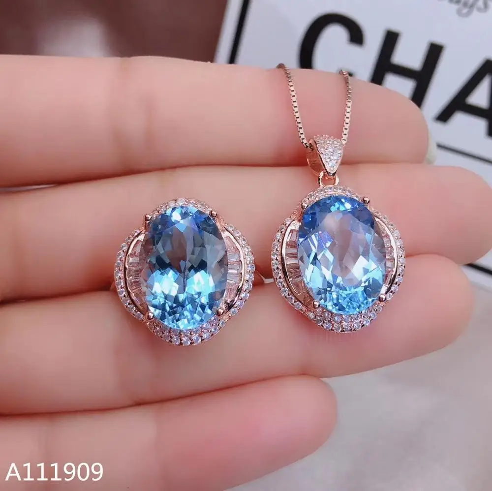 KJJEAXCMY boutique jewelry 925 sterling silver inlaid Natural Blue topaz Women's set support detection