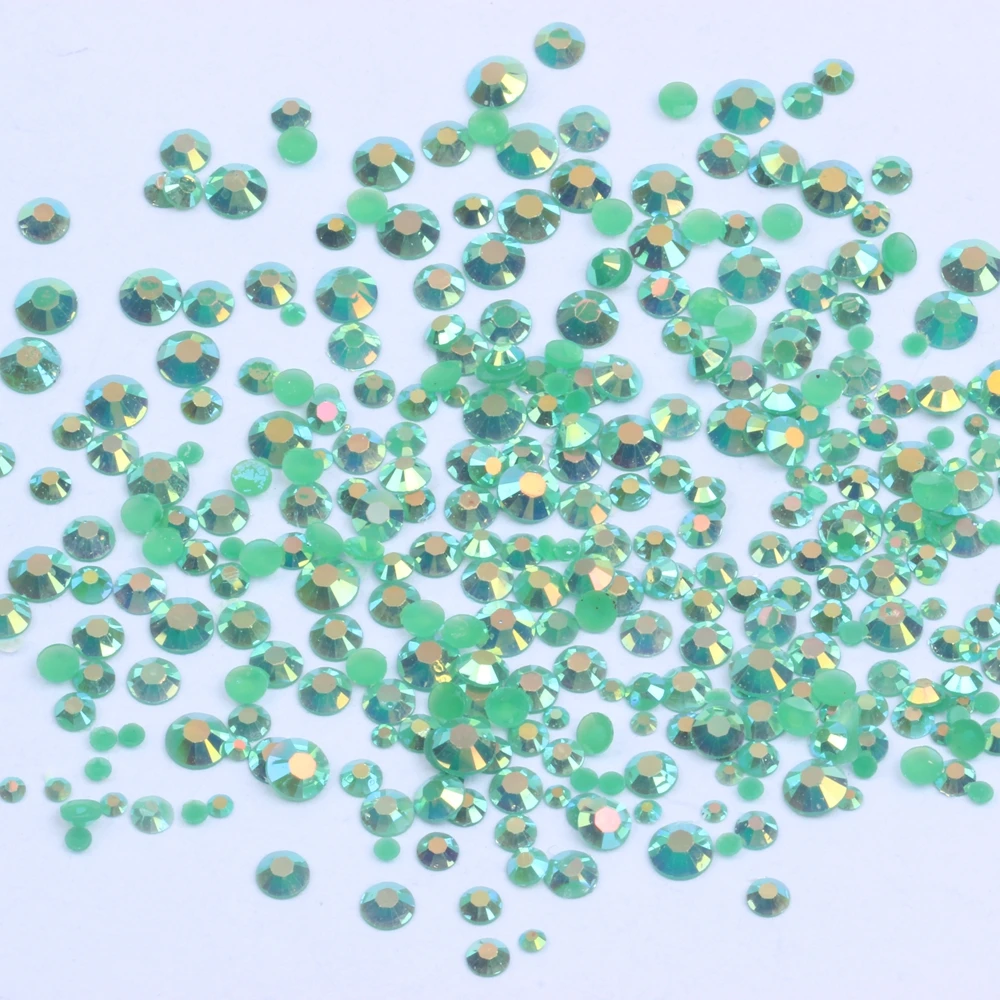 Resin Rhinestones Emerald AB 500/1000pcs 2-6mm Round Flatback Non Hot Fix Diamonds Appliques For Craft Fabric Wedding Dresses