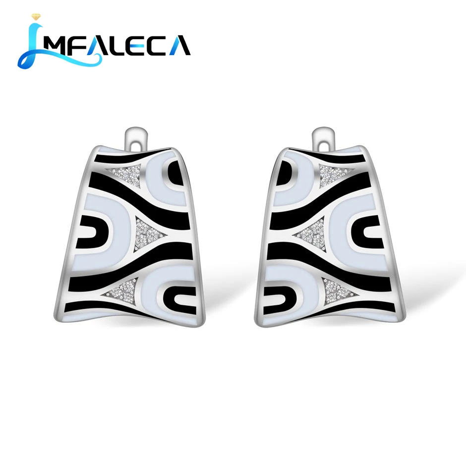 LMFALECA Pure Silver Clip Earrings for Women 925 Silver Jewelry White Black Enamel Totem Earring for Party Birthday Gift