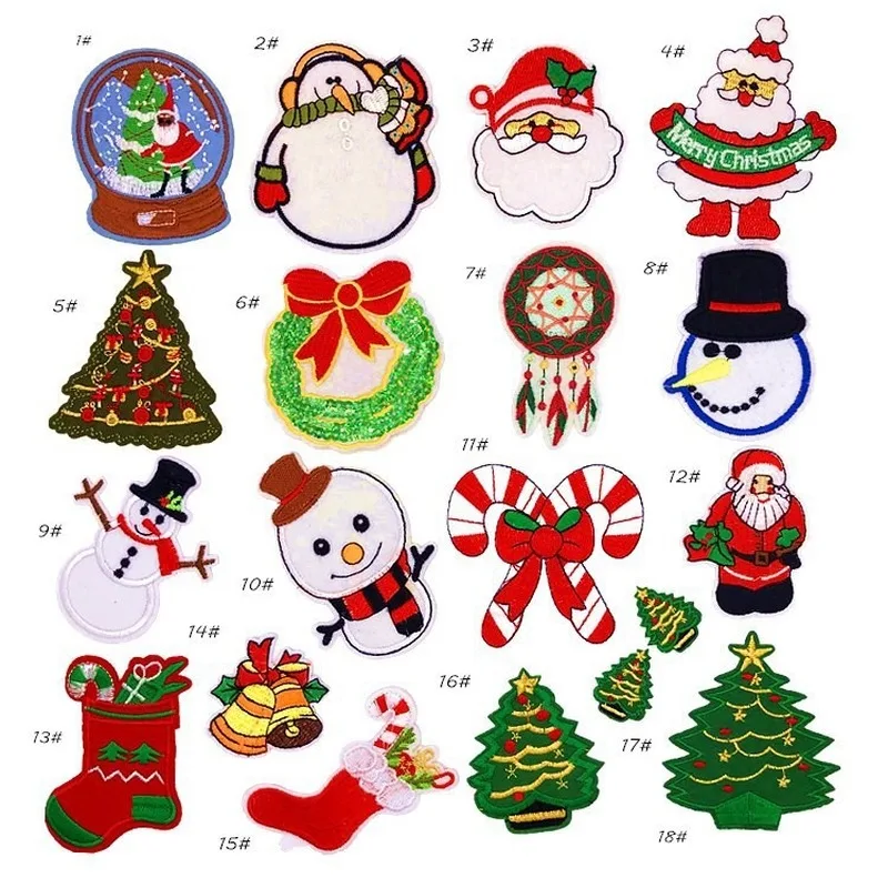 20pcs/lot Embroidery Patch Christmas  Clothing Decoration Dreamcatcher Snowman Bell Gift Diy Iron Heat Transfer Applique