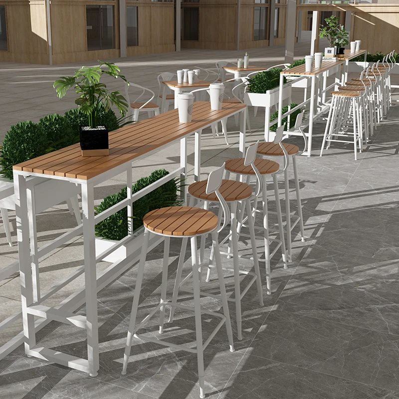 Tabela de madeira do ferro forjado anticorrosão exterior para o balcão exterior, cafetaria simples contra a tabela da barra da parede