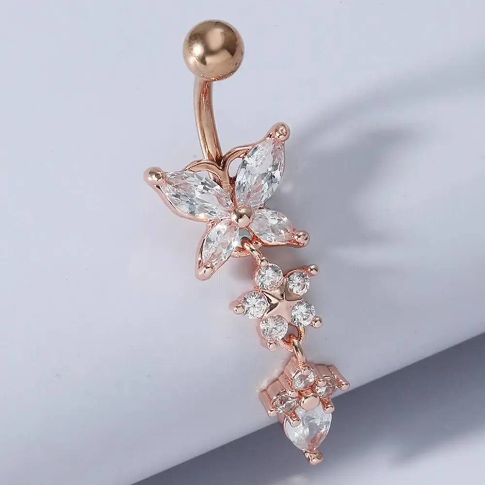 Butterfly Flower Zircon Pendant Belly Button Ring