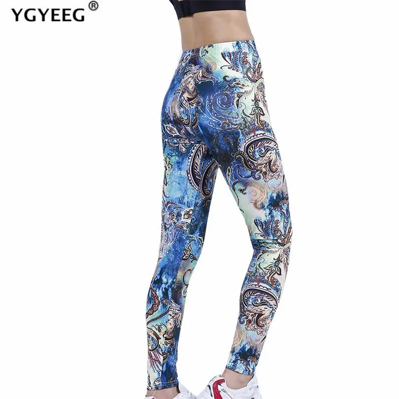 

YGYEEG High Waist Fitness Workout Push Up Leggings Sport Fashion Blue Graffiti Color Bodybuilding Jeggings Women Pants Stretch