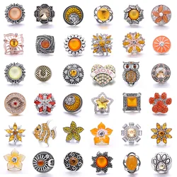New 5pcs/lot Wholesale Snap Jewelry Yellow Rhinestone 18mm Snap Buttons for Snap Bracelet Bangle Ginger Bracelet Jewelry