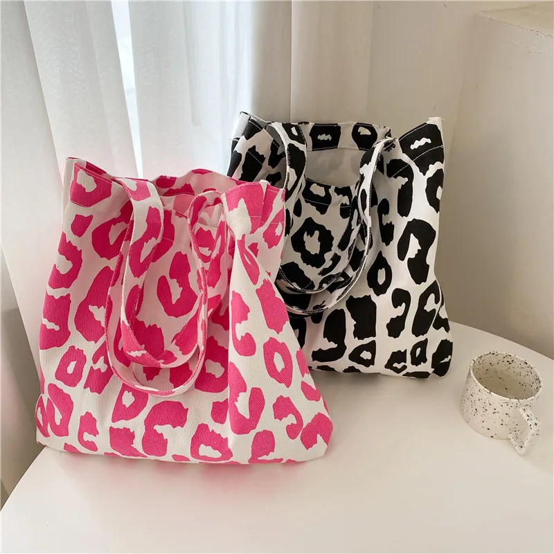 Shoulder Bags Women Shopping Casual Tote Leopard Luxury Designer Students Handbags Fashion High Street Canvas Large Capacity Ins