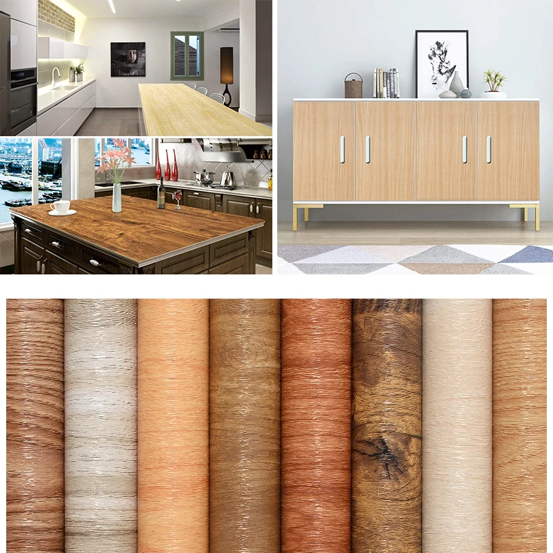 PVC Wood Grain Wallpaper Self Adhesive Waterproof Furniture Stickers Contact Paper Dormitory Kitchen Door Cabinet Desktop Decor