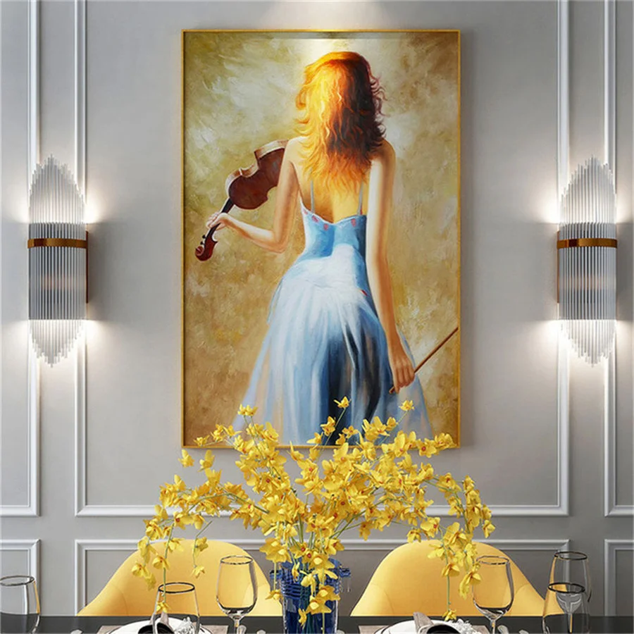 Hand-painted artist dance violin modern oil painting on canvas girl naked back picture living room bedroom wall decoration