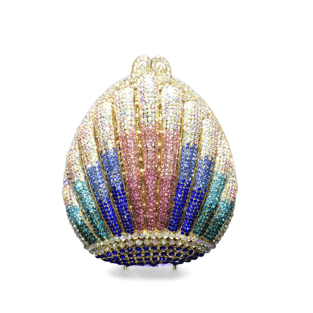 

15.5x17CM Rhinestone Bag Corrugated Metal Crystal Evening Bag Diamond Bag Shell-shaped Clutch Bag a6853