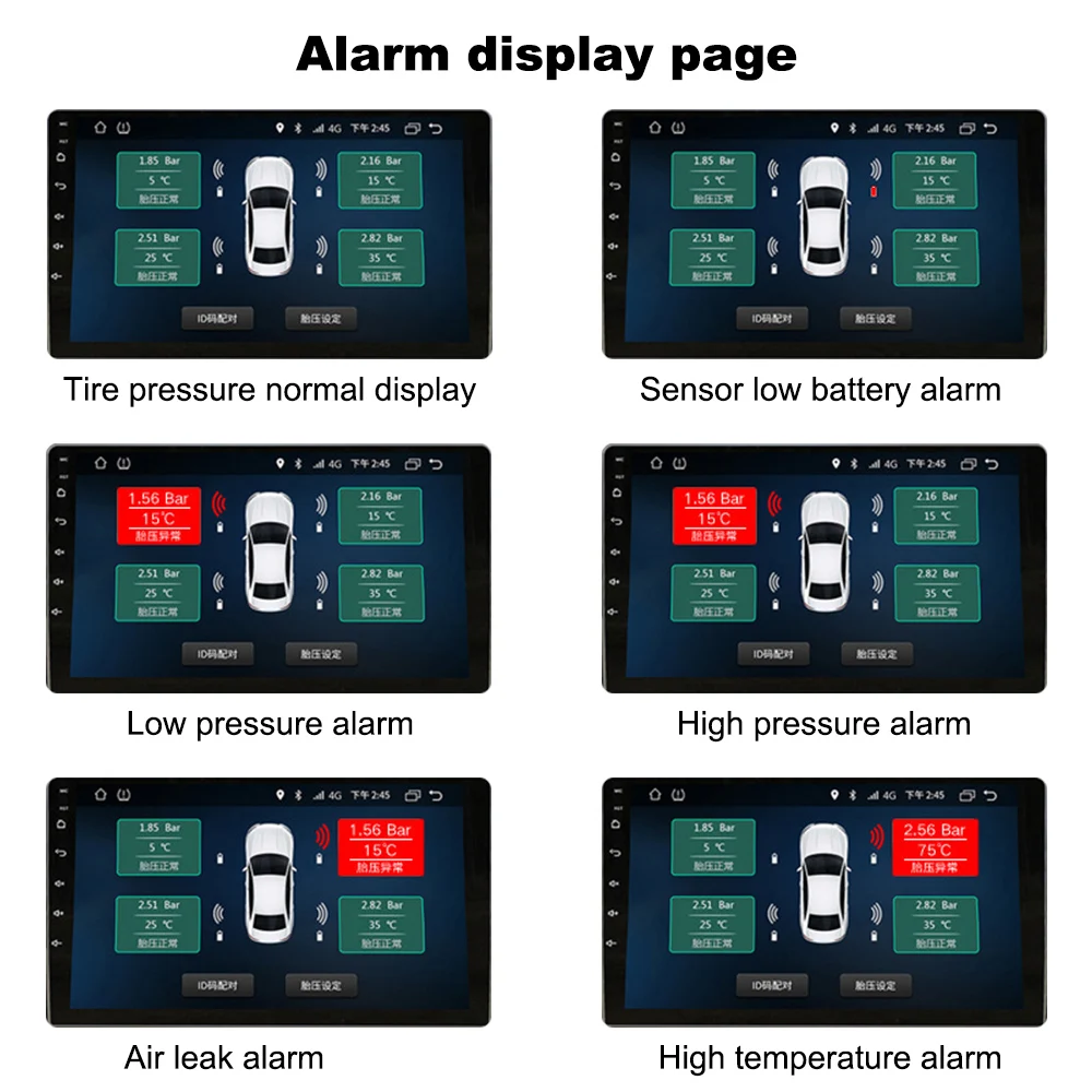 Tire Pressure Monitoring System Wireless Transmission TPMS With 4 Sensors Android Navigation Alarm System USB Android Car TPMS