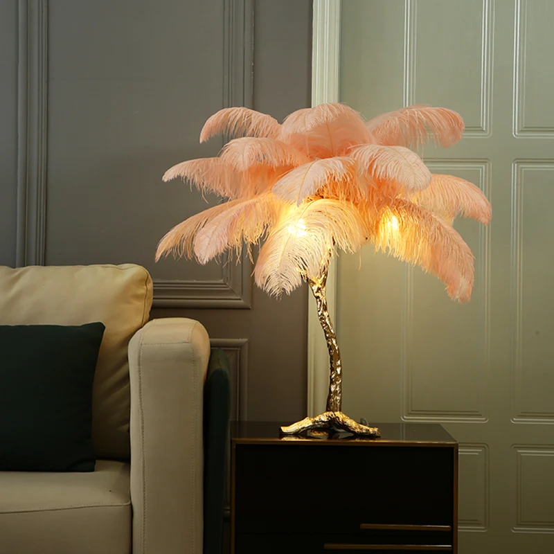 Modern Luxury Ostrich Feather LED Floor Lamp Gold Resin Floor Light Nordic Home Decor Floor Lamps for Living Room Standing Lamp