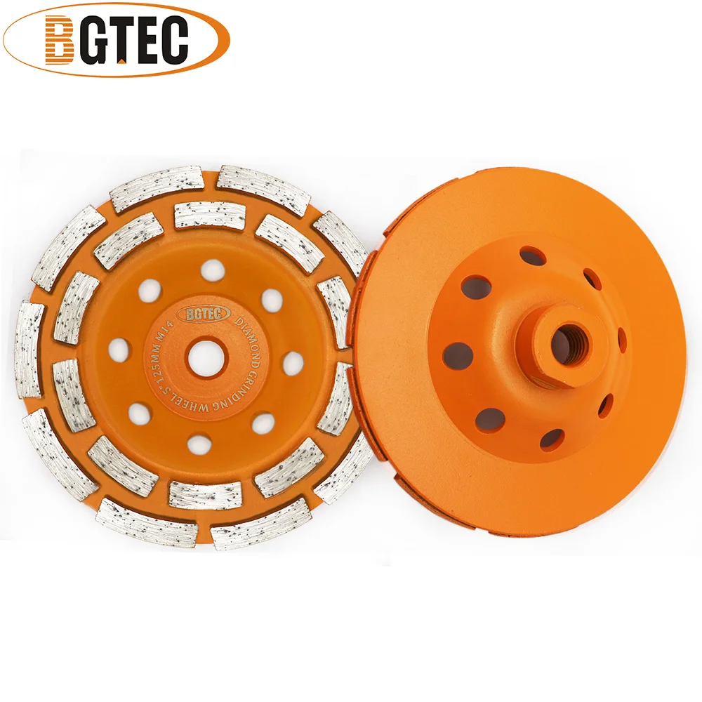 

BGTEC 2pcs 5inch Diamond Double Row Grinding Cup Wheel 125MM Grinding discs for concrete, Masonry, Granite marble