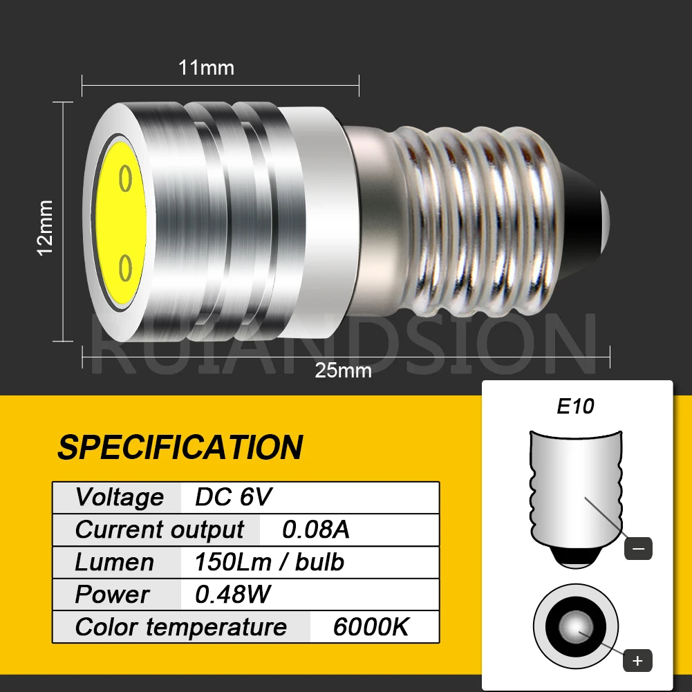 2PCS COB 2W E10 led bulb E10 DC 3V 6V 12V Instrument bulb E10 Indicator bulb Old fashioned flashlight bulb
