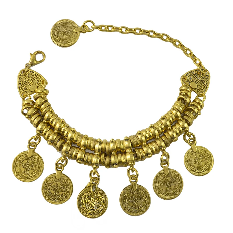 Vintage ethnische übertriebene Münze Anhänger Armbänder für Frauen Boho Silber Farbe geschnitzte geometrische indische Armbänder Jhumka Schmuck