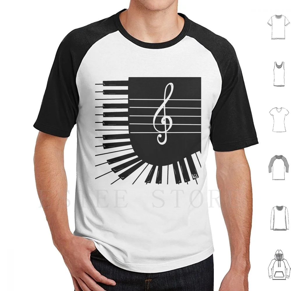 Camiseta con teclas de Piano, teclas de Piano de algodón estampadas, teclado de Piano, música en blanco y negro, partitura de música clásica, partitura de Piano