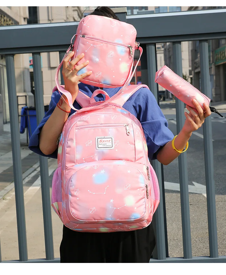 3ピース/セット花印刷学校のバックパック女女性の女の子bagpacksランドセル十代リュックスクールバッグ嚢