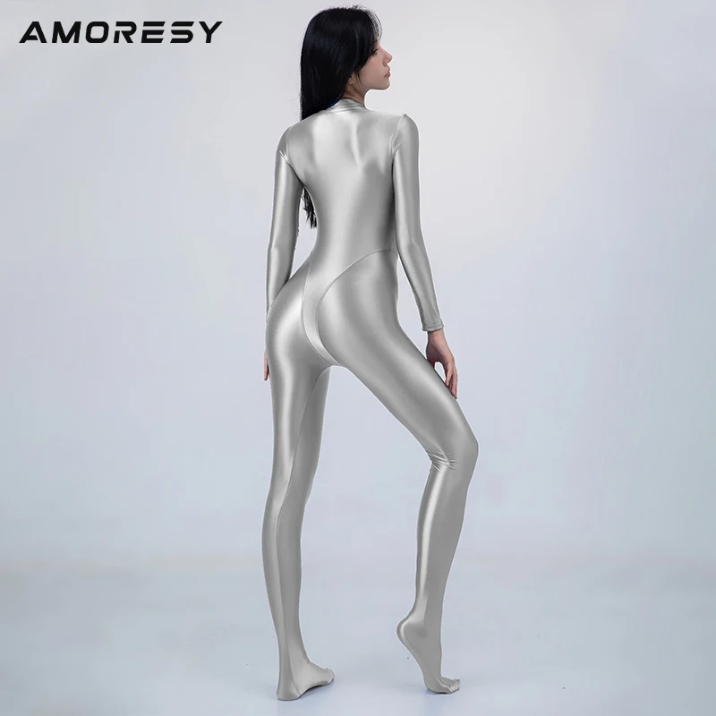 AMORESY new shiny and shiny competitive diving suit one-piece hot spring is thin and even the feet pull forward tight swimsuit