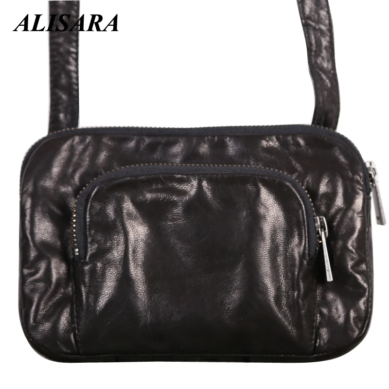 

Alisara Mini Messenger Bag Ladies First Layer Sheepskin Leather Top End unisex Casual Small Crossbody Shoulder Cell Phone Bags