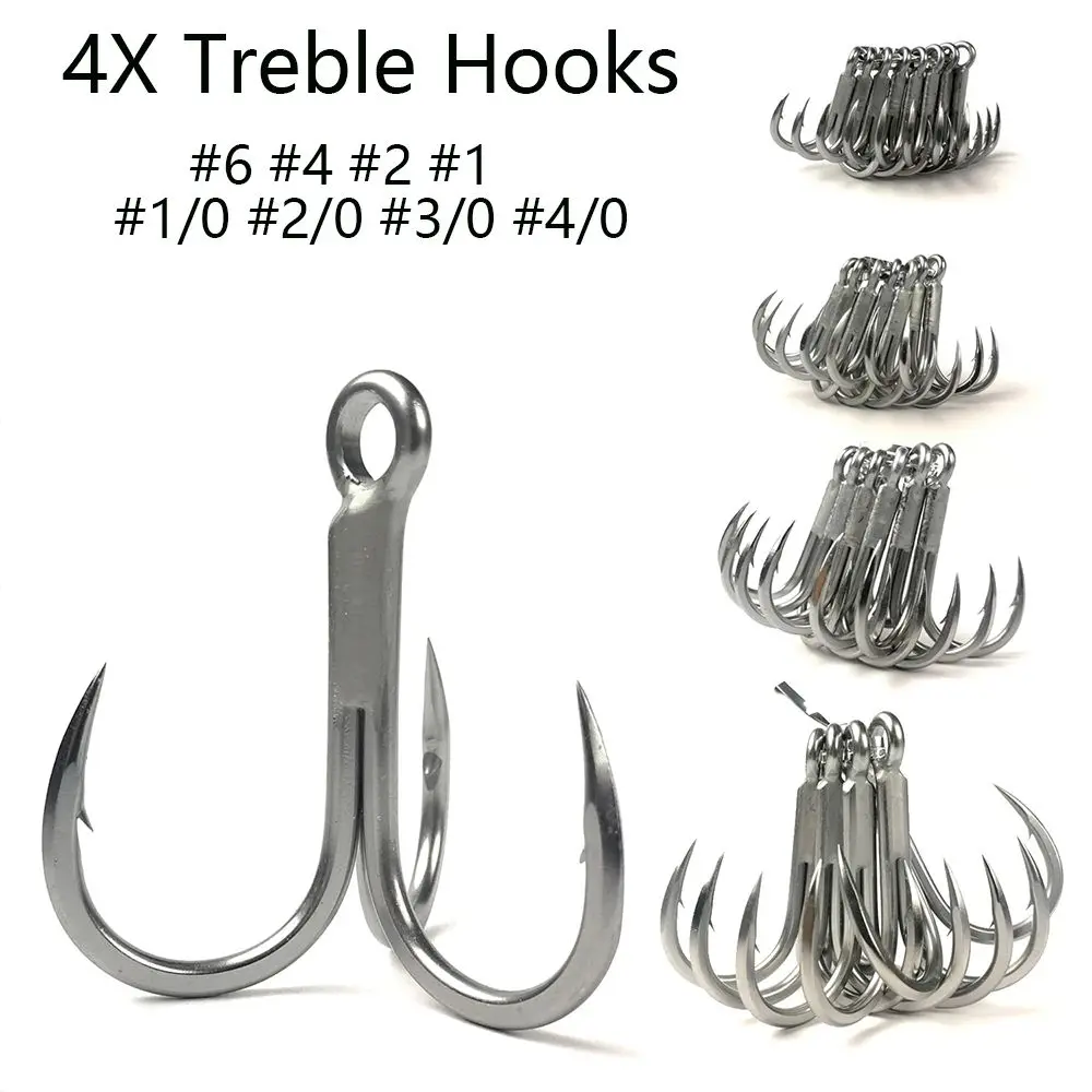 

5Pcs Sea Fishing Hook Salt Water 4X #6-#4/0 Treble Hooks Triple Super Sharp Anchor Rust-Proof Fishhook Tuna Fishing Jigging