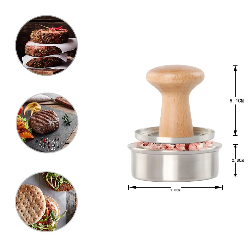 Beech Handle 304 Stainless Steel Manual Hamburger Presses Maker Press Cutlets Mold Grill Kitchen Tools Home Meat Pie Burger