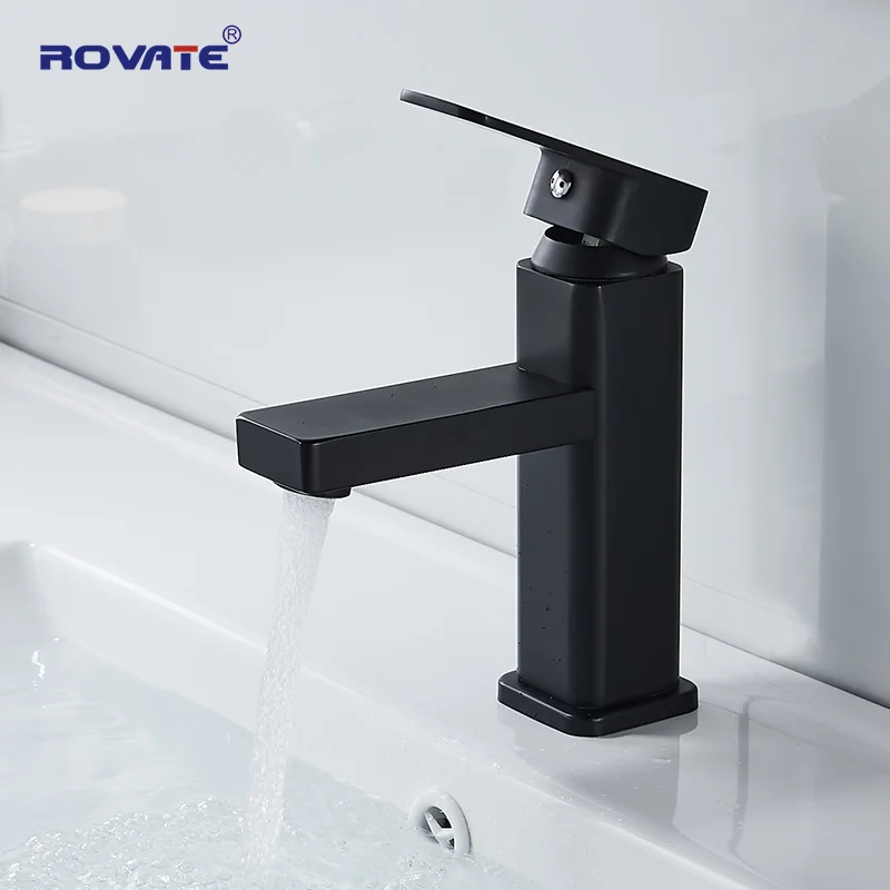 

ROVATE Matte Black Bathroom Basin Faucet - Single Hole Modern Bathroom Sink Faucets, Single Handle Bathroom Cold Hot Mixer Taps