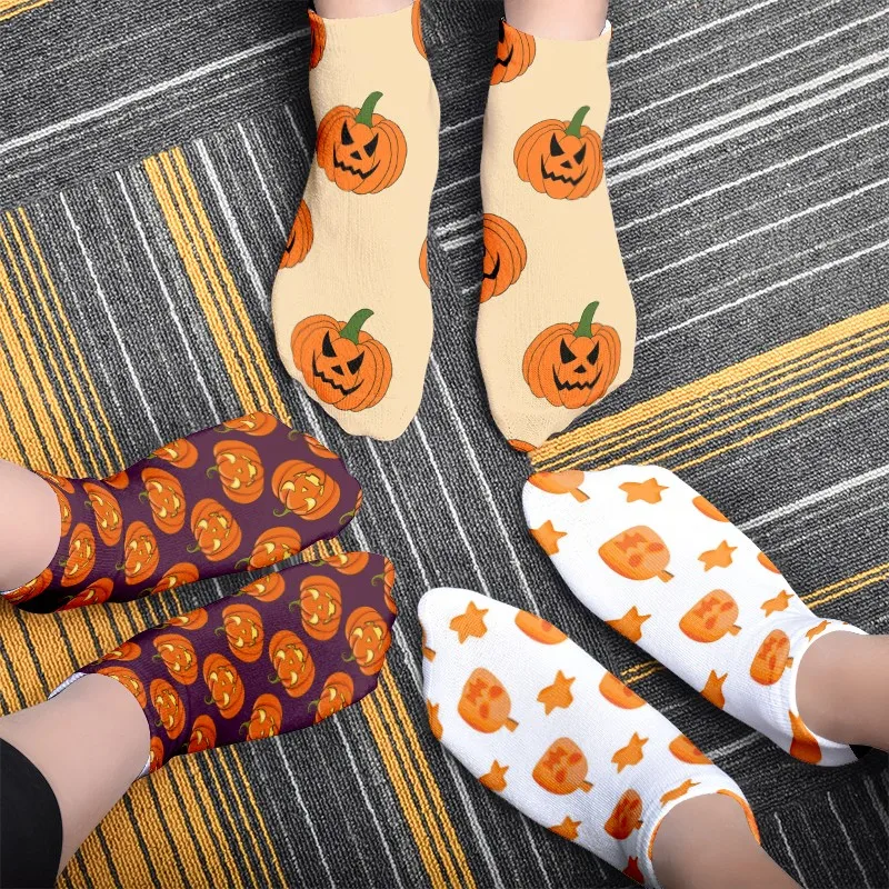 New Funny Cartoon Cosplay Socks Cute Girls\' Happy Pumpkin Short Socks Casual Breathable Street Adult Short Boat Socks