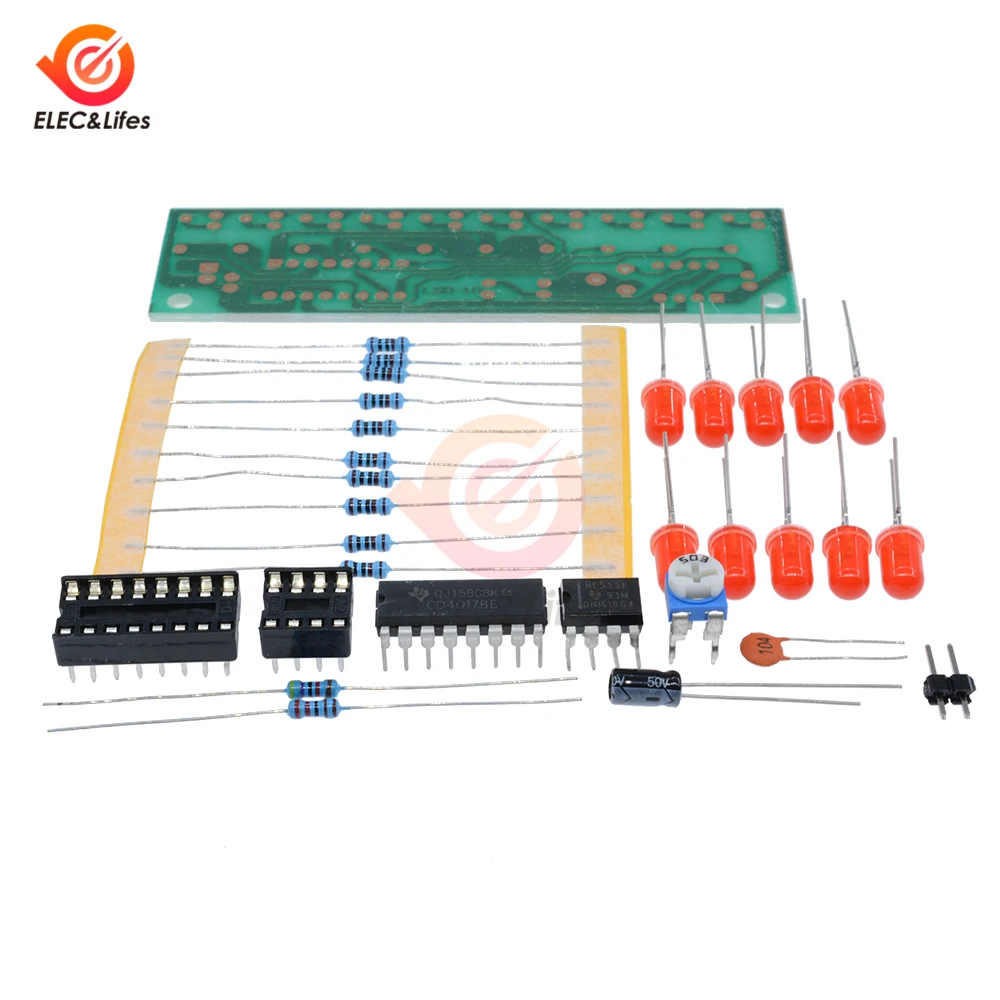 NE555 LED Light Chaser Water Flowing Light LED Electronic DIY Kits Module NE555 + CD4017 Driver Water Powered NE555 Circuit Red