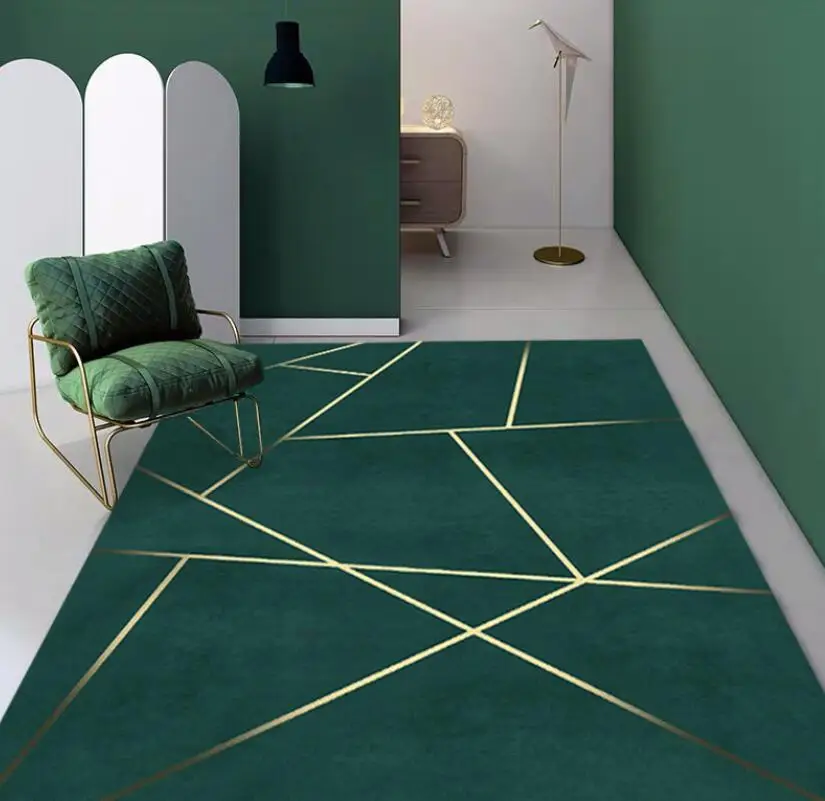 European Style Dark Green Golden Floor Mat Living Room Big Carpet Customize Bedroom Bedside Rug Kitchen Chair Bathroom Door Mat